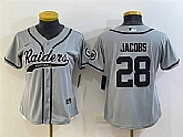 Women's Las Vegas Raiders #28 Josh Jacobs Gray With Patch Cool Base Stitched Baseball Jersey,baseball caps,new era cap wholesale,wholesale hats